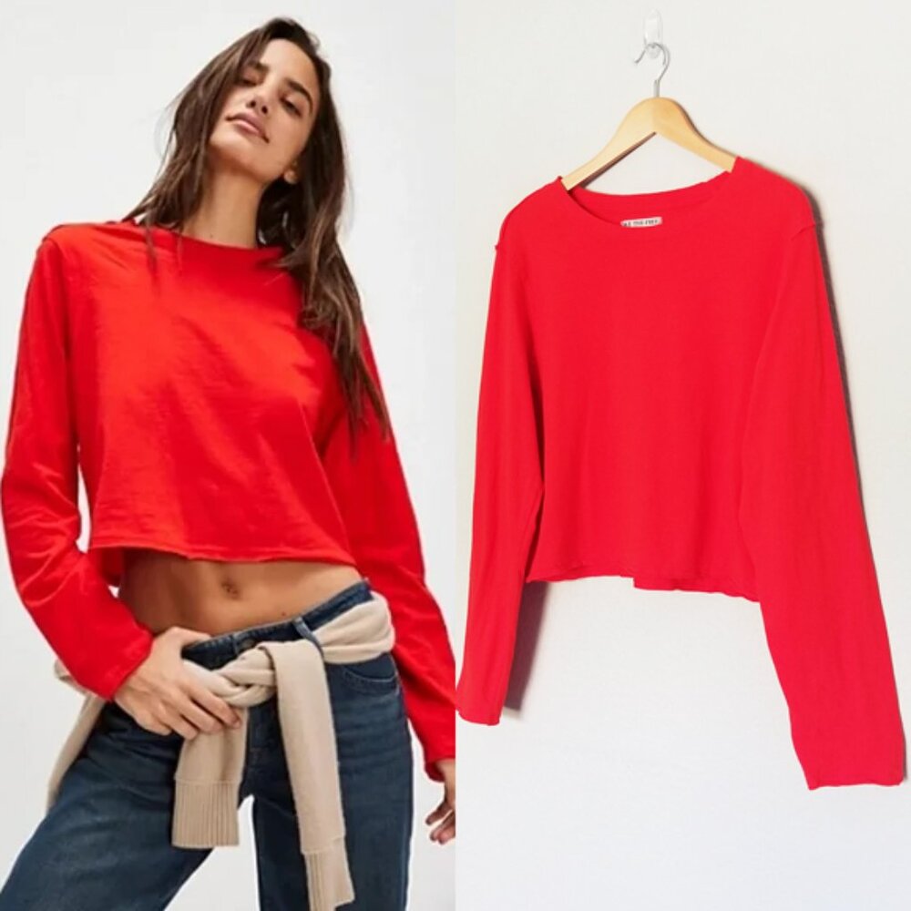 We The Free Red Cropped Long Sleeve Tee - Picture 3 of 15